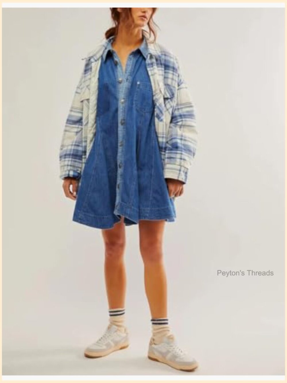 Long Sleeve Button Down Denim Dress A Line Swing Ruffle Midi Dress with Pockets - Picture 3 of 5